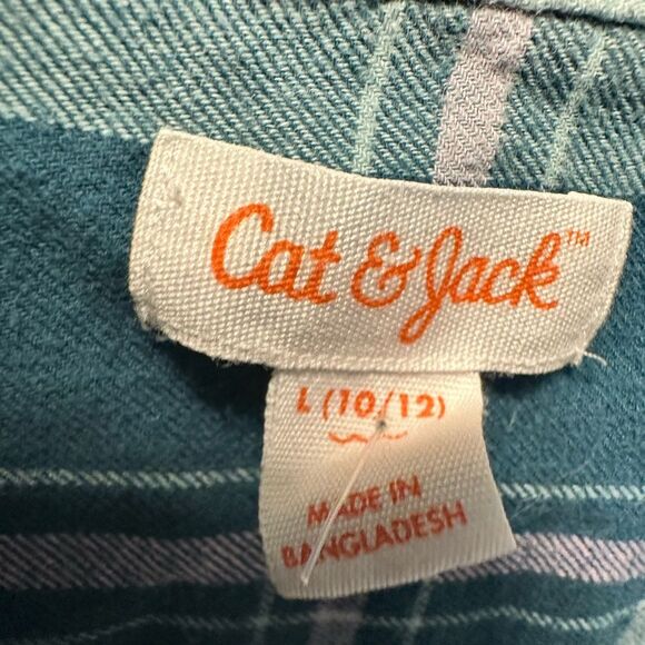 EUC Cat & Jack Girls Green Plaid Flannel  Button-Up Long Sleeve Shirt - Size L - Picture 2 of 4
